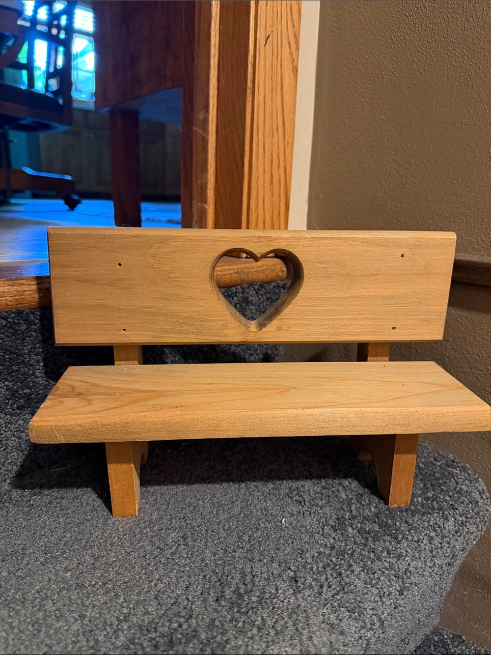 Vintage Heart Cut Out Wood Doll Bench Chair, Plant Stand Country Farmhouse